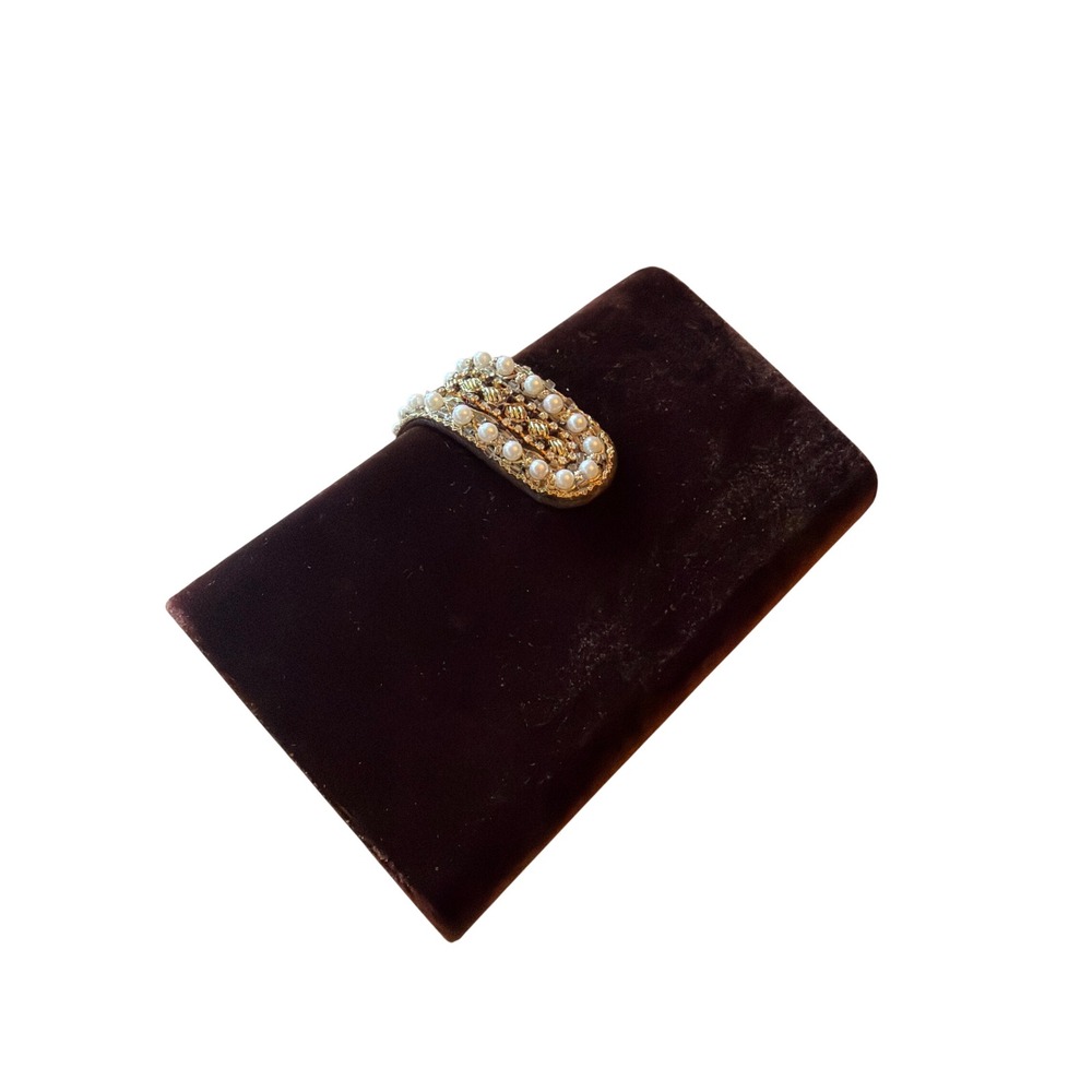 Velvet Clutch Brown Beaded Pearl Clasp Evening Bag Rectangle Formal